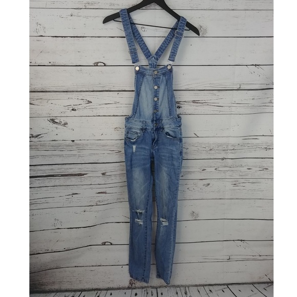 refuge Denim - Refuge Distressed Button Front Denim Overalls